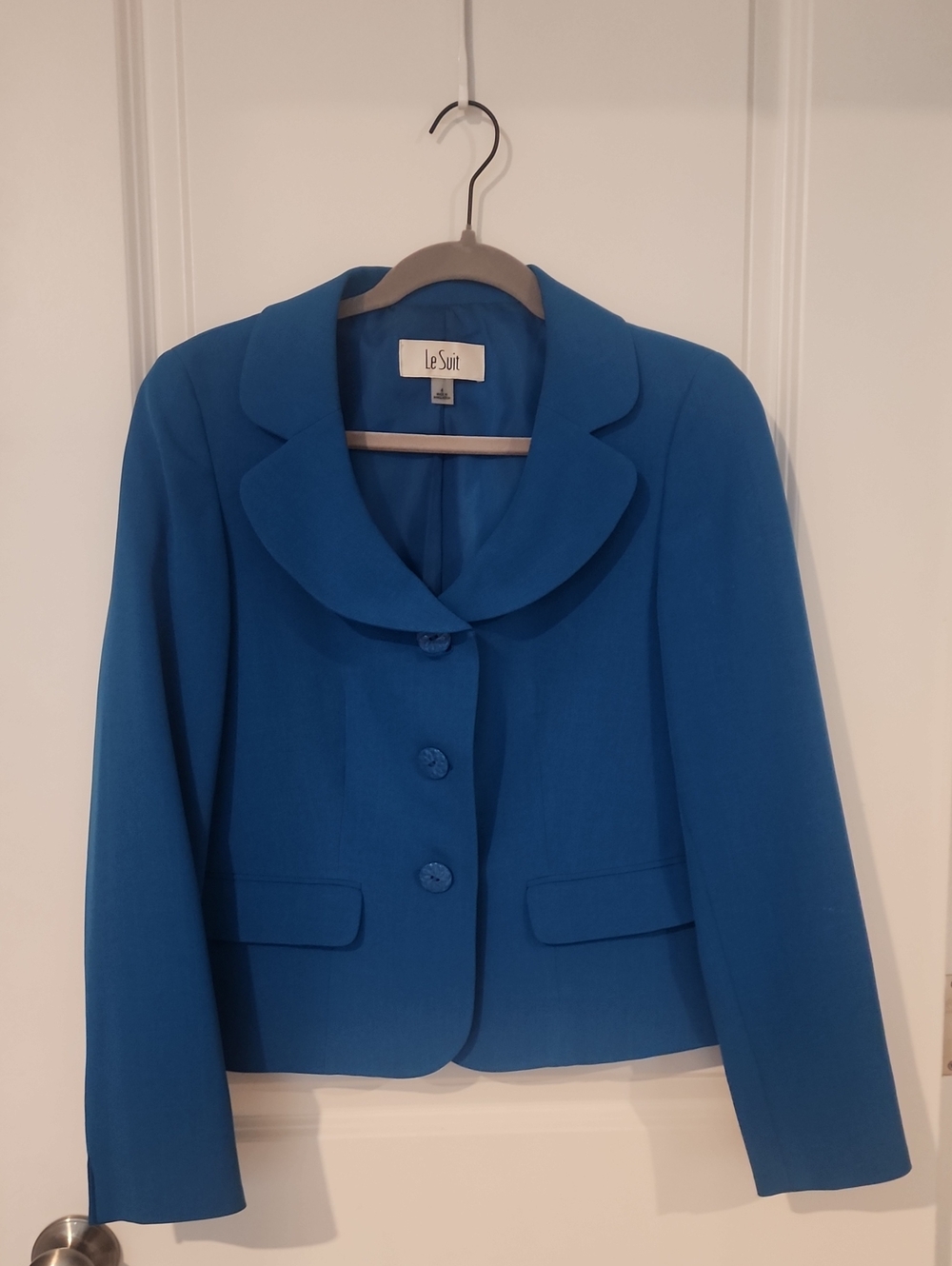 Le Suit Women's Royal Blue Rounded Collar Blazer And Skirt